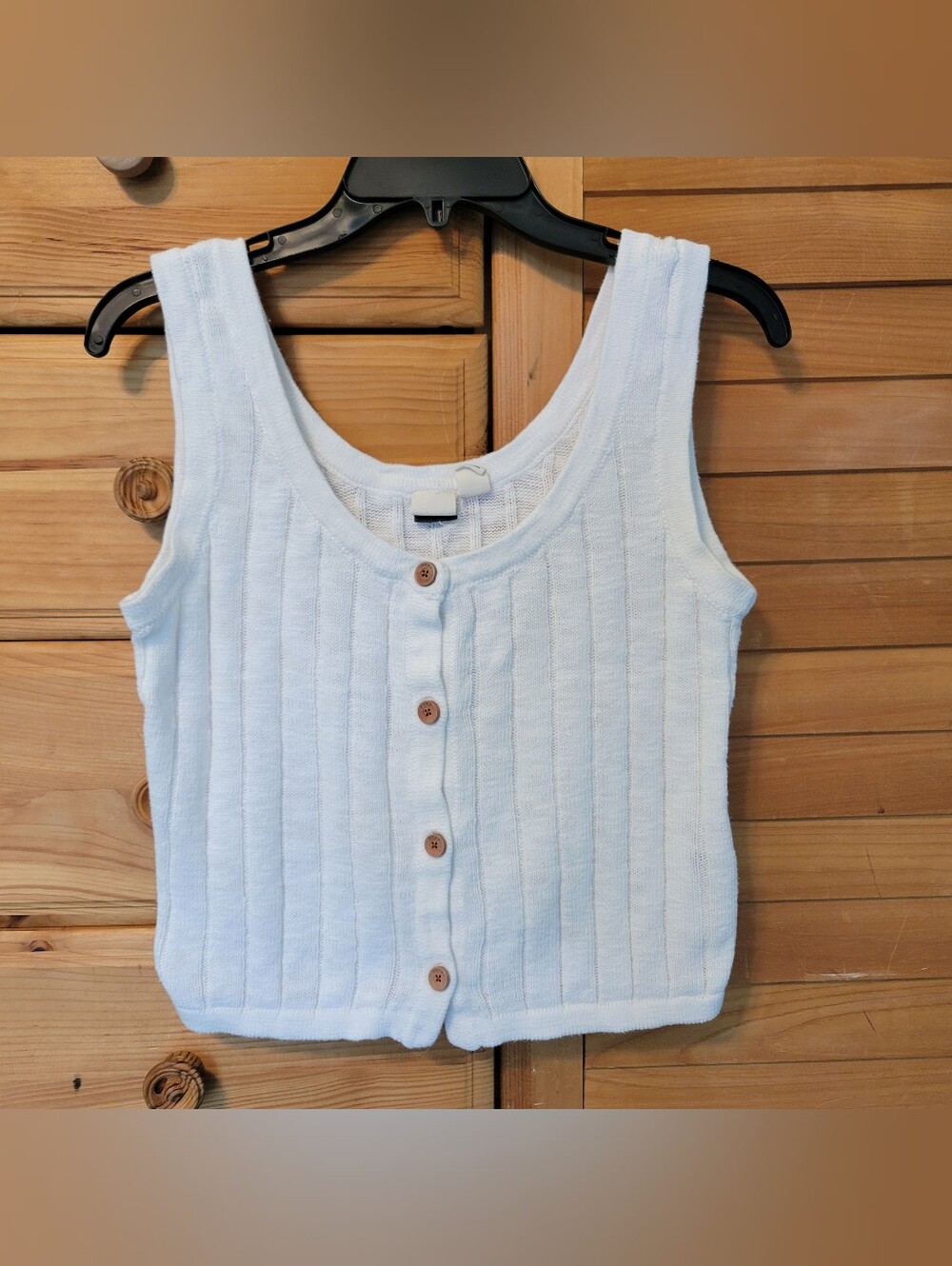 Roxy Be Sensational Sweater Tank Top Womens M White Ribbed Knit Button